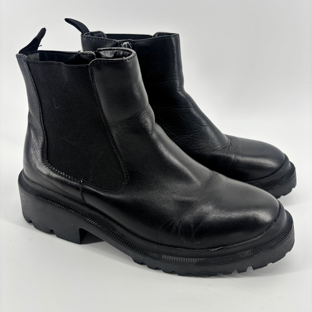 Blondo Black Leather Waterproof Lug Sole Ankle Boots B7143 017 Womens 8.5 M